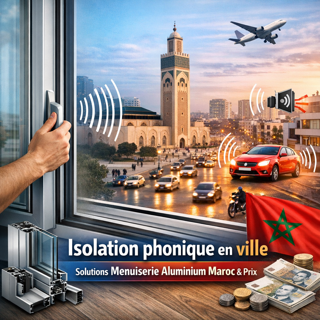 Aluminum windows and doors in a Moroccan city designed for effective soundproofing and modern urban living comfort.