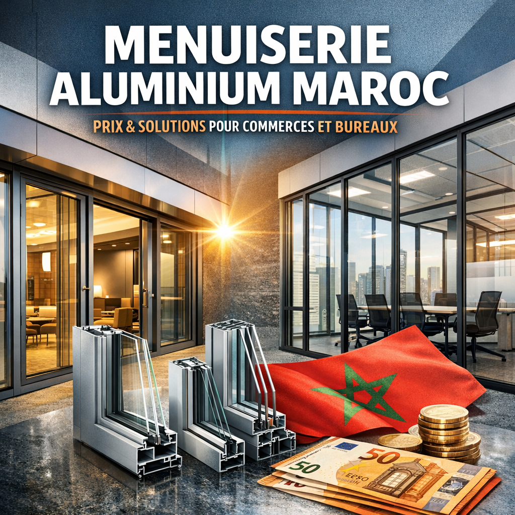 Modern aluminium doors and windows in a Moroccan commercial building, showcasing sleek design and durable construction.