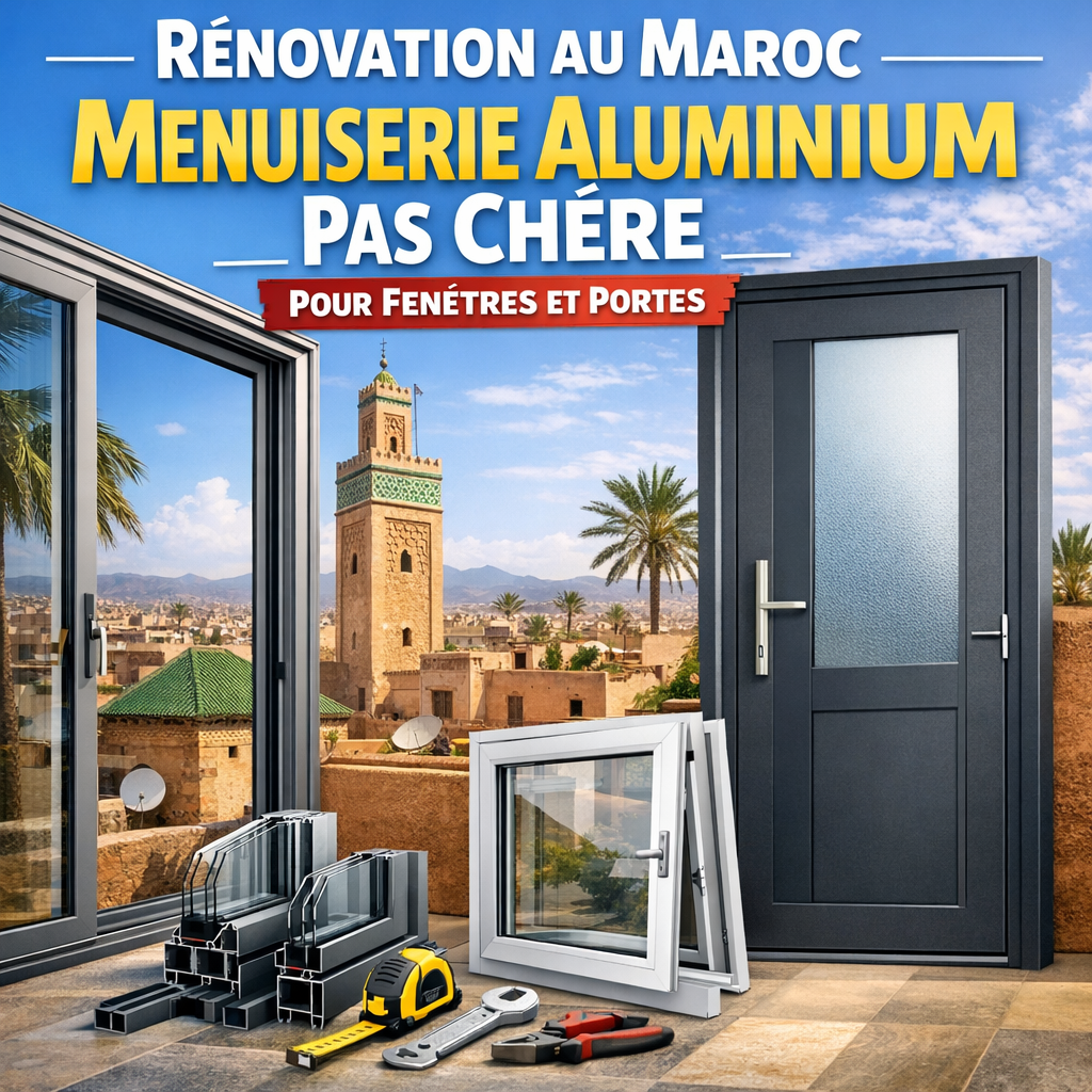 Modern aluminum windows and doors installed in a Moroccan home, showcasing affordable and durable carpentry renovation.